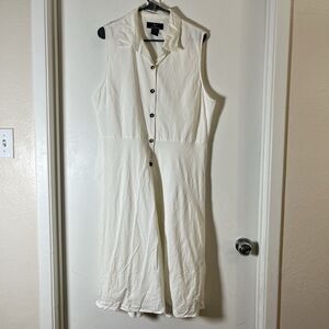 Lennie for Nina Leonard White Button Linen Blend Sleeveless Dress Size 14